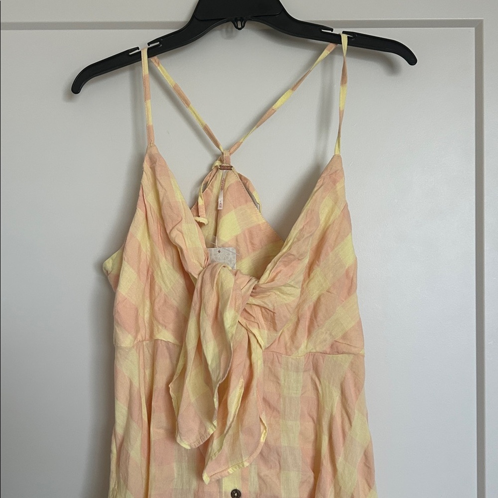 Free People Peach & Cream Tie-Front Button Midi Dress - Picture 13 of 15